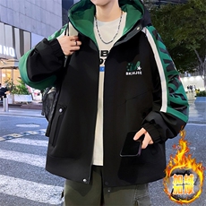 加绒加厚连帽夹克男秋冬时尚潮流加厚棉衣男外套L8658-P87，男装夹克，星座310B-3