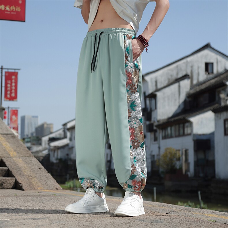 2025新中式潮刺绣男休闲裤冰丝宽松束脚运动裤休闲长裤019-p70,女装休闲裤,星座816A（原B366）