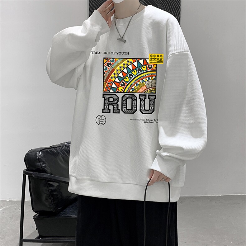 5XL华夫格卫衣男大码胖子圆领长袖t恤HW76370-P30加绒款-P40,男装卫衣,电商A040