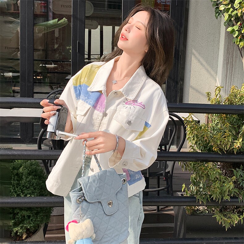 美式中袖爆款牛仔外套女2025春秋季新款韩版简约宽松时尚夹克上衣,女装短外套,纯色衣恋