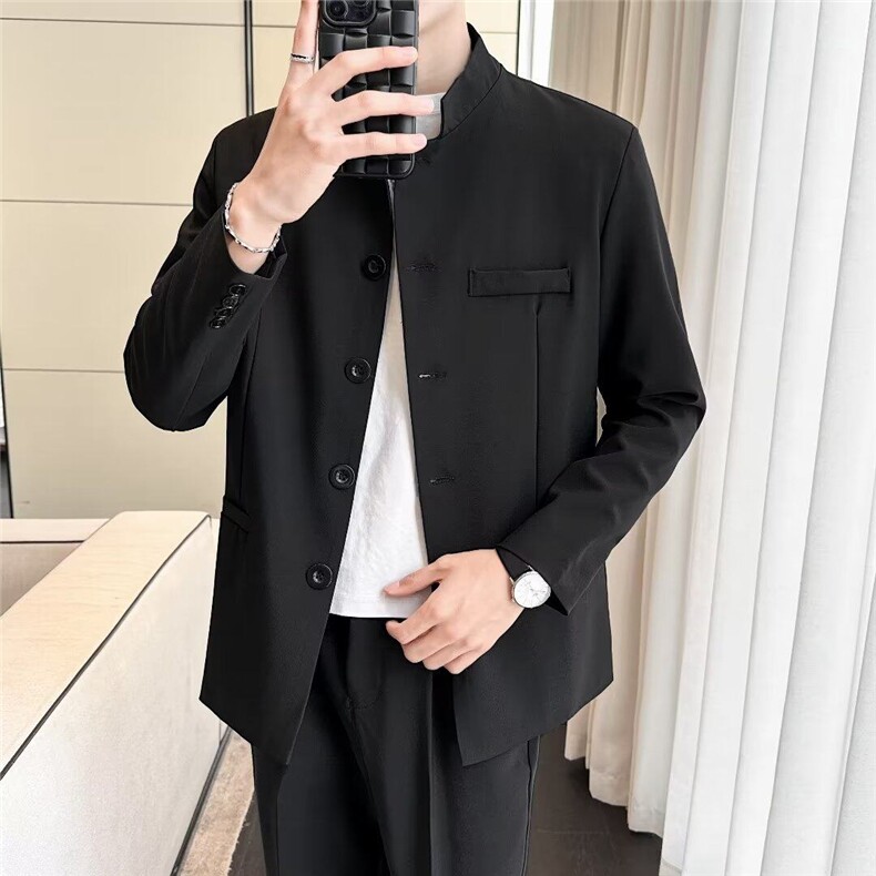 新中式休闲青年装纯色中山装男痞帅高级感西装礼服春秋外套-XZ180,男装西服,星座601-1