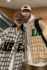 EQ85加厚秋季新款港风男棒球服夹克毛巾绣格子呢料外套学生P113，男装夹克，电商C306-1