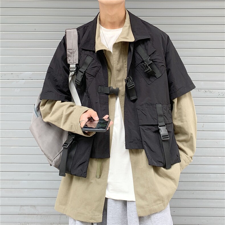 20秋ins网红两件套工装夹克宽松立领潮流外套日系上衣mj353-p138，男装风衣，电商B288