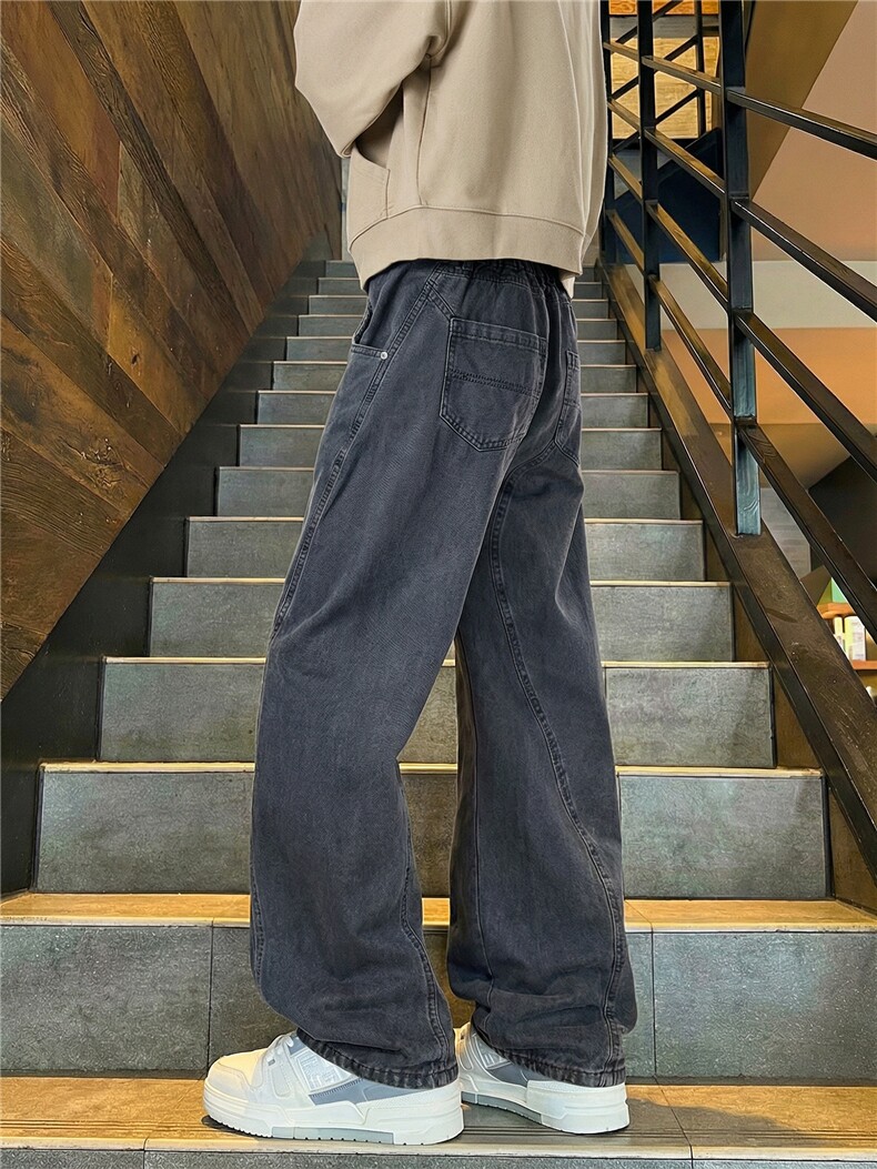 水洗棉美式微喇牛仔裤男款2026新款纯棉灰色军绿色高街裤子男,男装牛仔裤,星座302A-2