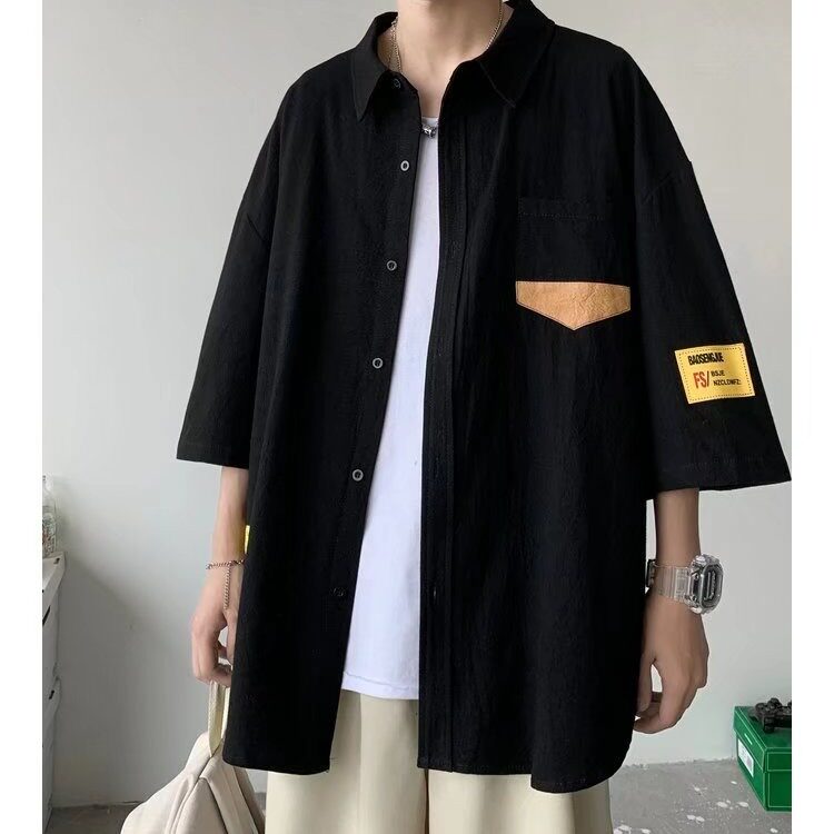 日系短袖衬衫男款夏薄款宽松休闲百搭衬衣凉感港风上衣LS2202 P34图片
