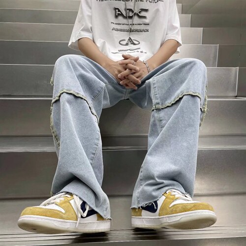 毛边牛仔裤男夏季潮牌宽松大码休闲裤子高街设计感NZ15P38,男装牛仔裤,星座1116-2