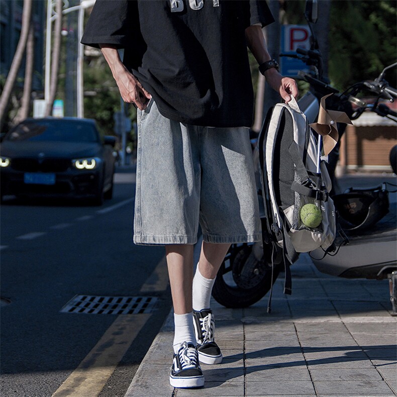 B225-K2127-P45-X59日系牛仔短裤男夏季宽松直筒中裤男生休闲图片