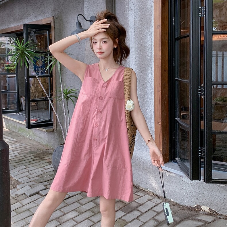 减龄休闲粉色无袖背心连体裤女2025年夏季新款韩系小个子连衣短款,女装连衣裙,2C372