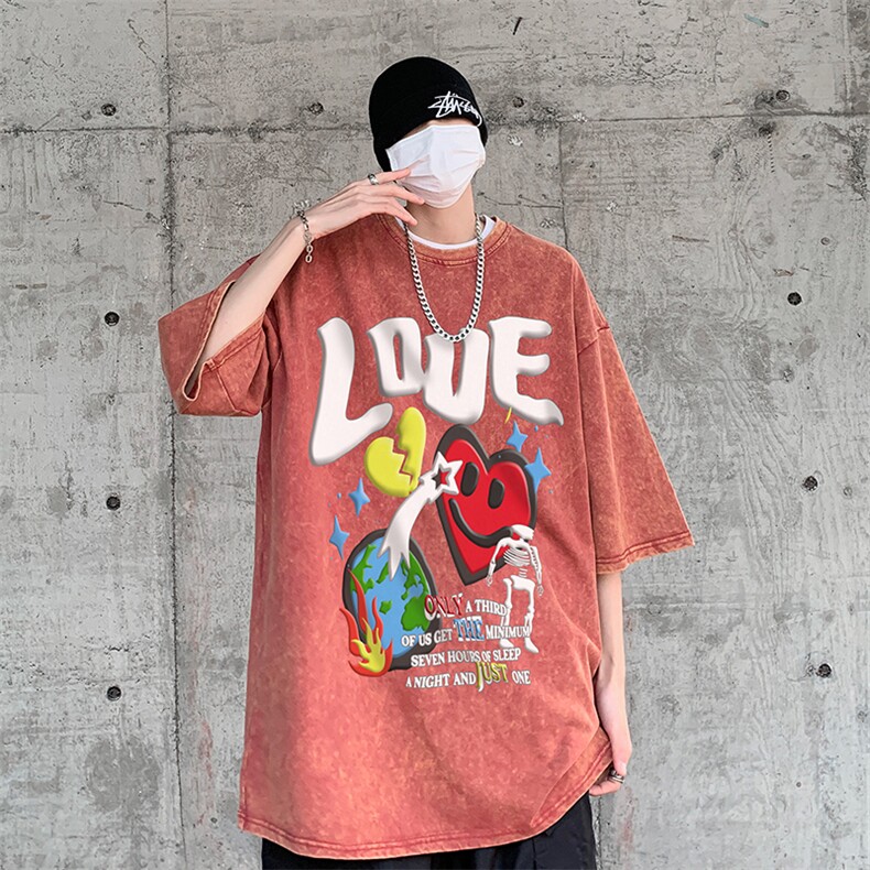 B239-X1027-P38美式字母做旧水洗短袖落肩袖短袖T恤男,男装T恤,星座514-2(原B239)