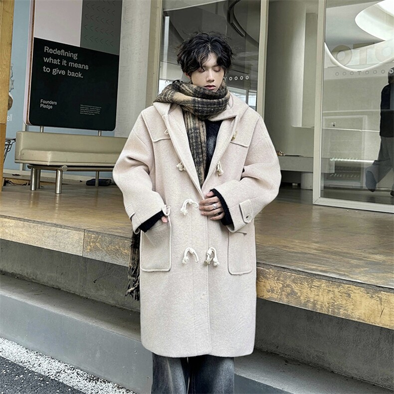 N906P158高端毛呢外套秋冬高级感学院风复古时尚氛围感长款大衣，男装毛呢大衣，电商A170