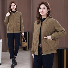 时尚修身显瘦短款棉服冬季保暖绗绣外套女，女装棉衣/棉服，文熹诺