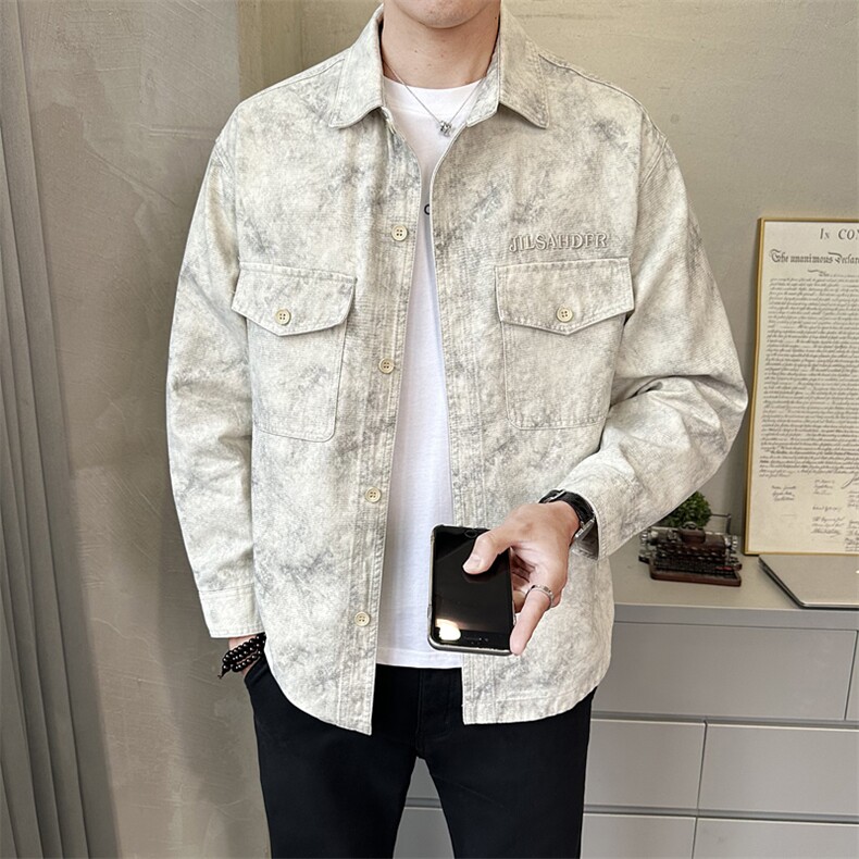 春季衬衫式外套男士脏脏灰翻领休闲宽松日系工装长袖C5505-P110,男装衬衫,电商A237
