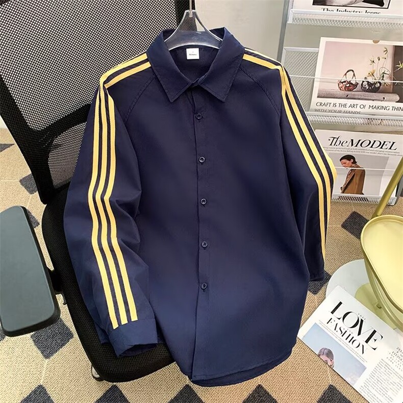 三条杠长袖衬衫女男款春季宽松学院风百搭休闲衬衣外套LS112P36,男装衬衫,星座1013-5