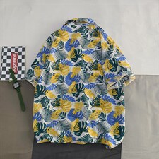 2021夏季新日系大码男港风沙滩情侣休闲短袖印花衬衫C3023-P35，男装衬衫，电商A001