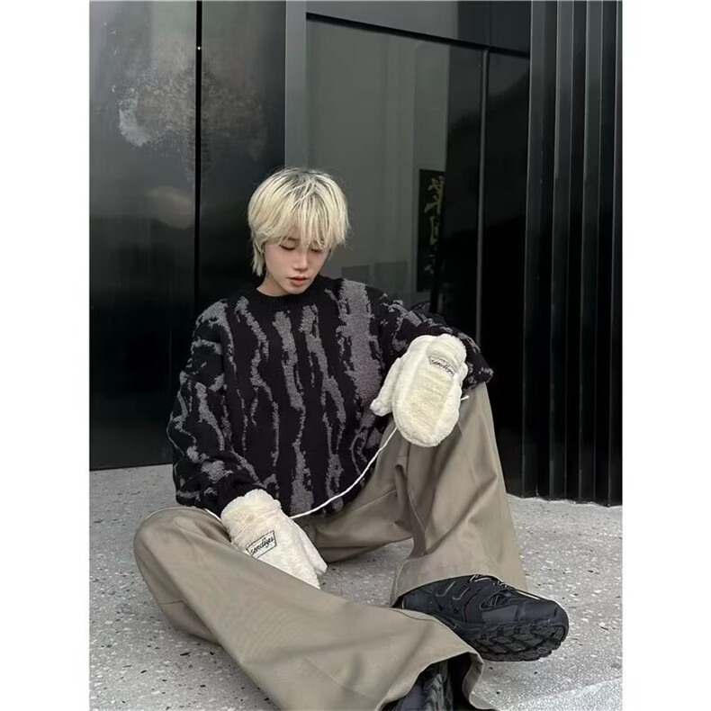 韩繫上衣男加厚高级感百搭毛衣男秋冬潮牌街头撞色慵懒风粗针织衫,男装针织衫/毛衣,星座218-1（原230）