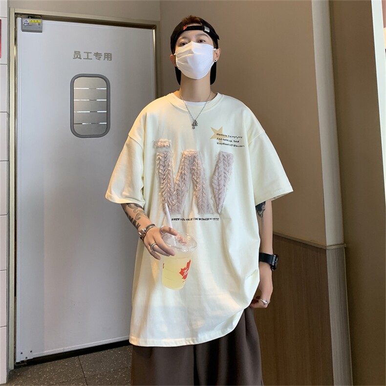 T019-P32夏季宽松型320克纯棉植绒印花五分袖,男装T恤,星座1501-1