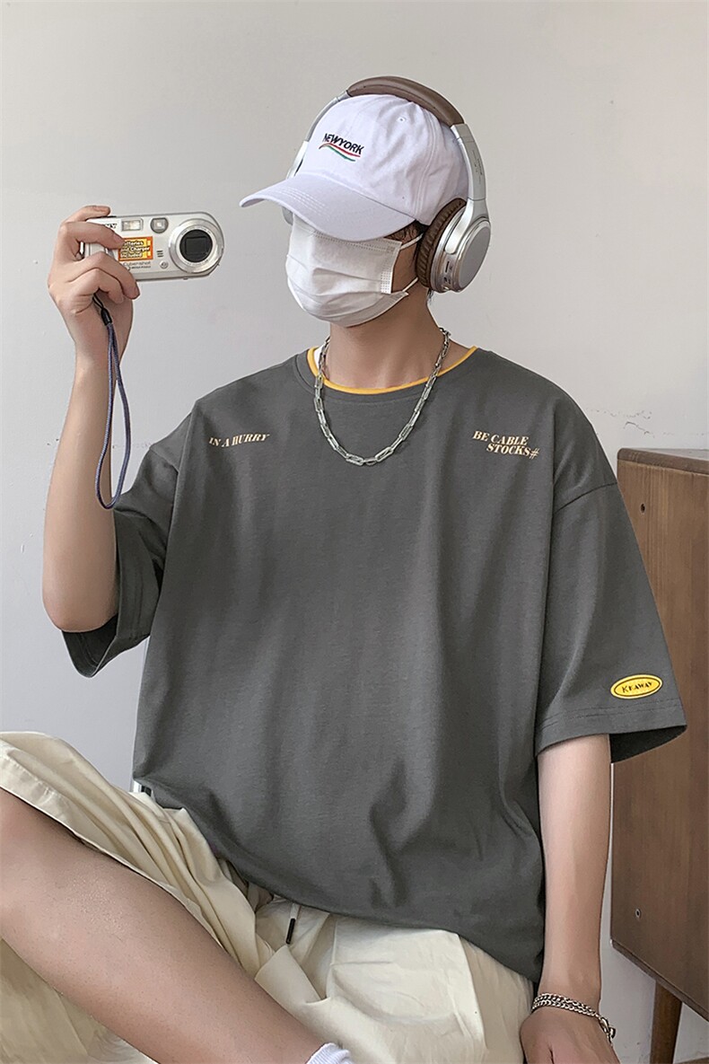 短袖t恤男士圆领港风潮流体桖夏季印花百搭t恤TC3031-P25控49,男装T恤,星座717