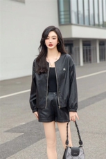 2025春季新款女装时尚气质韩版休闲机车圆领皮衣外套，女装短外套，泰合衣坊