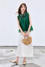 夏季新款现货！2026新中式立领优雅复古刺绣马甲+吊带连衣裙女，女装套装/套裙，宝儿家