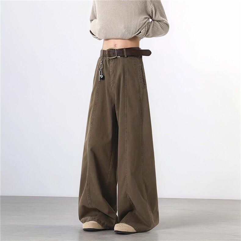 日系oversize咖啡色裤子潮工装裤男女夏季款直筒阔腿拖地长裤薄款，男装工装外套，电商A306-2