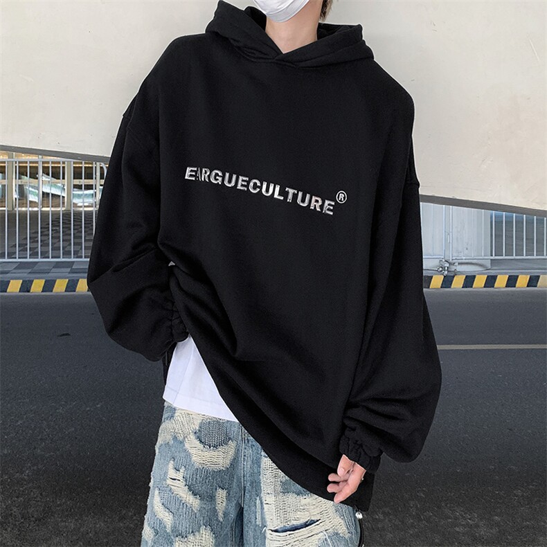 小众金属立体印花垫肩宽松休闲连帽套头男女卫衣WY488-P85加绒P95,男装卫衣,电商B289-1
