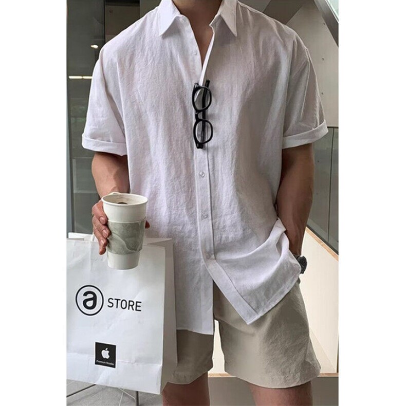 轻奢高级感咖色衬衫男长袖韩版宽松衬衣男简约质感上衣男 CS47图片