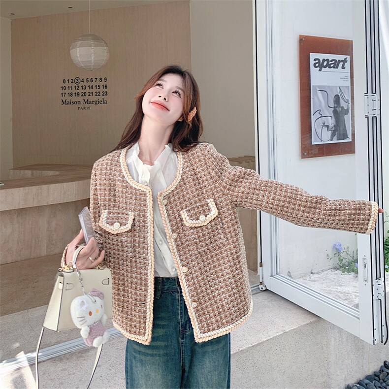 现货！2025秋冬装新品美拉德色小香风外套2C056-6816-P140控198,女装毛呢外套,2C056