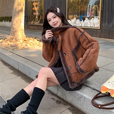 新款现货主推皮毛一体外套9906-P185-K268，女装短外套，2C129