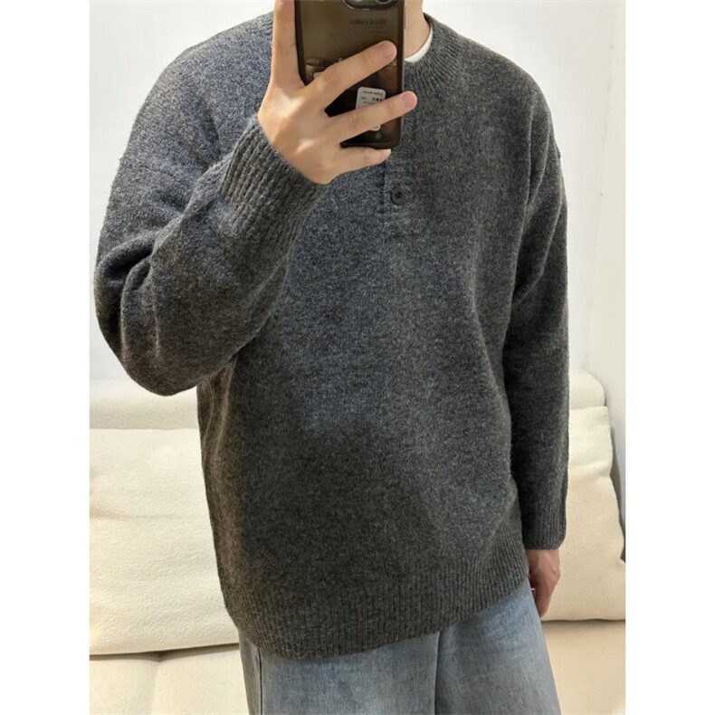 【有货】PLMY1ZZ-特P58老钱亨利领毛衣男秋冬美式复古慵懒针织衫，男装针织衫/毛衣，星座1007（原301D）