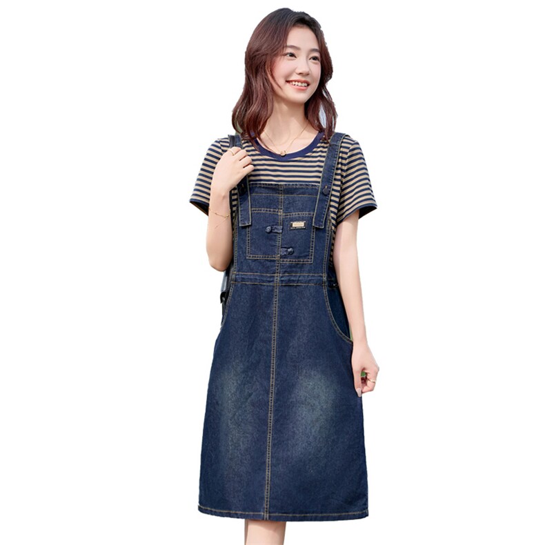 现货，夏季条纹假两件牛仔连衣裙,女装连衣裙,利佳可人