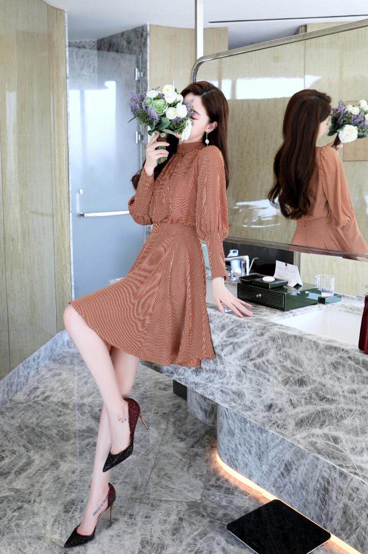 现货，春季新款，韩版千鸟格连衣裙，女装连衣裙，金典明美