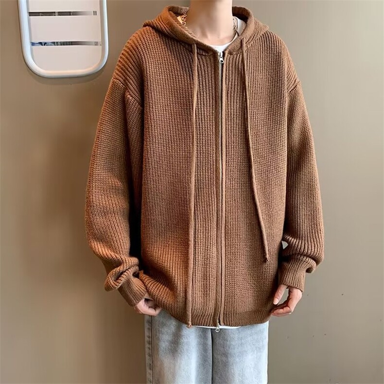 日系简约连帽拉链针织开衫毛衣男春秋新款情侣宽松百搭设计感外套,男装针织衫/毛衣,星座1013