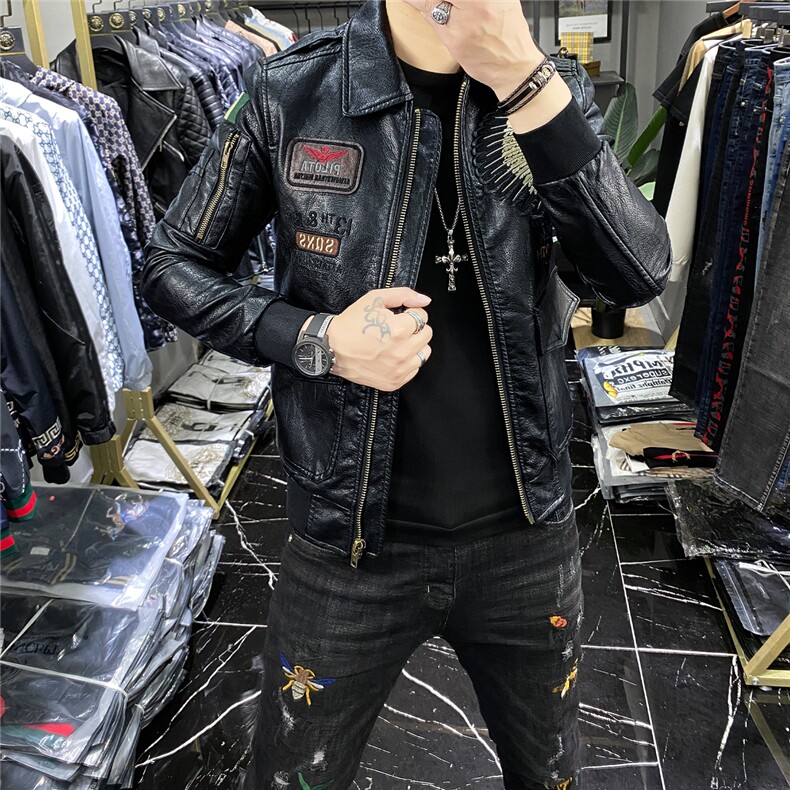58622021新款秋冬休闲青春流行修身型翻领皮衣,男装皮衣,钱塘2010-1