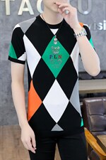 夏季男士格子短袖t恤POLO衫时尚休闲ins潮流冰丝薄款潮牌中年上衣，男装T恤，电商B212（原钱塘6029）