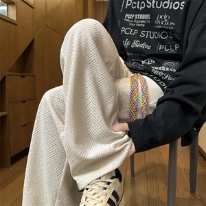 秋季300g雪尼尔人字纹彩色抽绳大码拖地休闲裤男K24143-特P35控68,高端服装搭配技巧图片