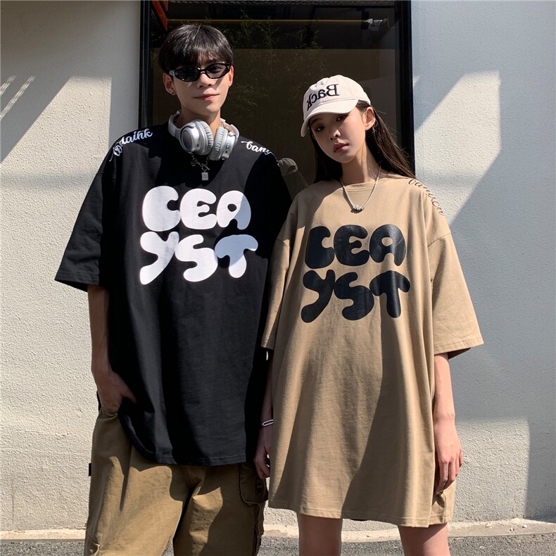 2023情侣装夏季新款美式高街字母印花圆领宽松半袖T恤潮D290P33,男装T恤,电商A335-1（原A458）
