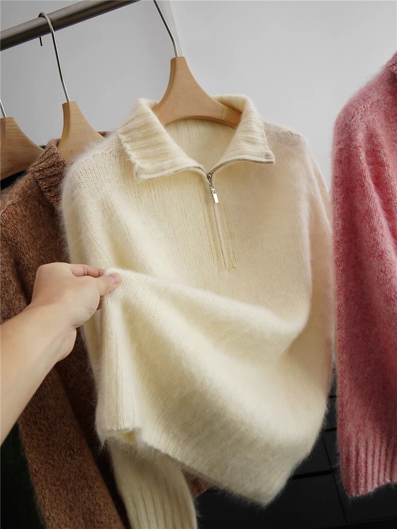 2025年秋季时尚百搭通勤简约休闲加厚半拉链上衣，女装羊绒衫，牧思羊