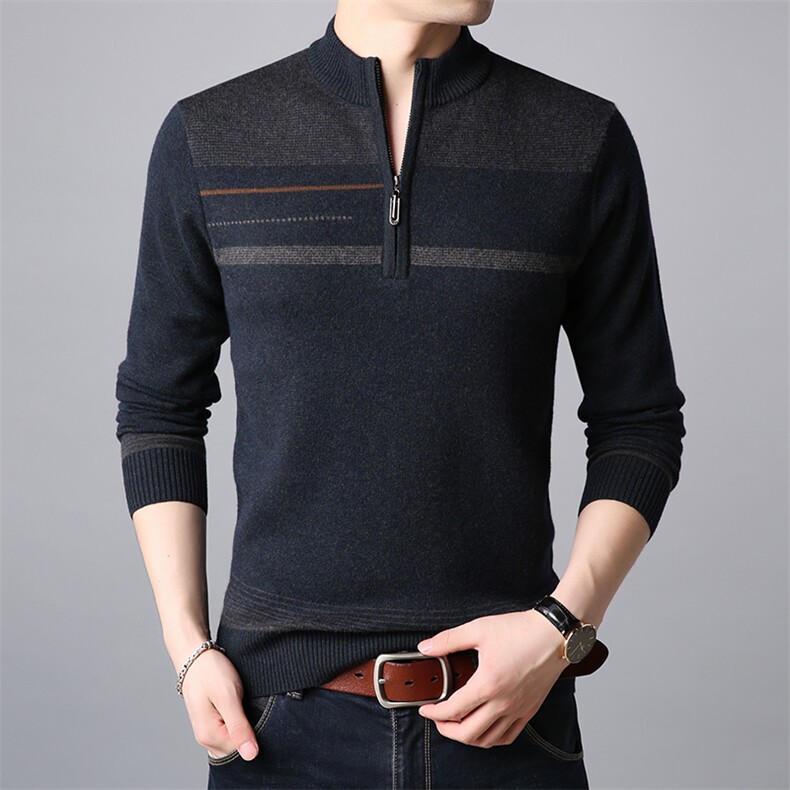 2021款羊毛衫男纯羊毛针织衫圆领条纹打底衫毛衣QLM7503-P190,男装针织衫/毛衣,电商B212（原钱塘6029）