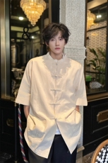 8XL-M新中式衬衫男中山装麻棉风复古中袖衬衣唐装CS527P60，男装衬衫，电商D206-1