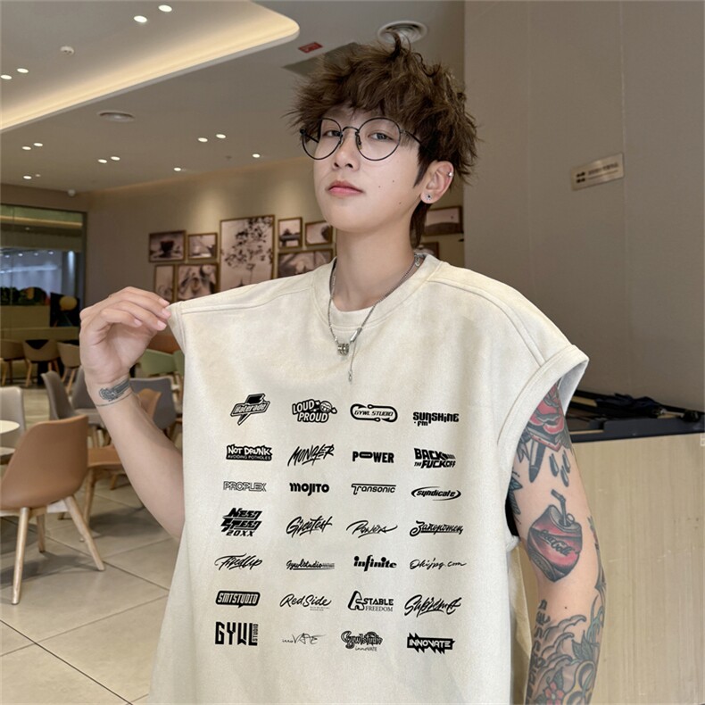 麂皮绒背心坎肩男T恤美式港风潮JB419-特P19控38图片