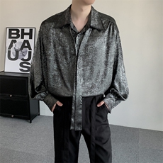 小众高级感明星同款宽松贵气闪银衬衫男大码秋季休闲领带搭配衬衣，男装衬衫，星座909