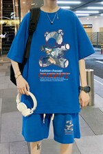 ！直播推荐2024夏季男士小熊印花华夫格短袖套装HTZ21P50，男装T恤，电商B220