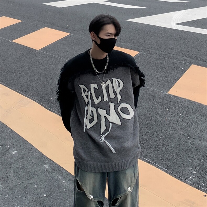 MY260-P58美式鹿皮绒设计感拼接圆领毛衣,男装针织衫/毛衣,星座1501-1
