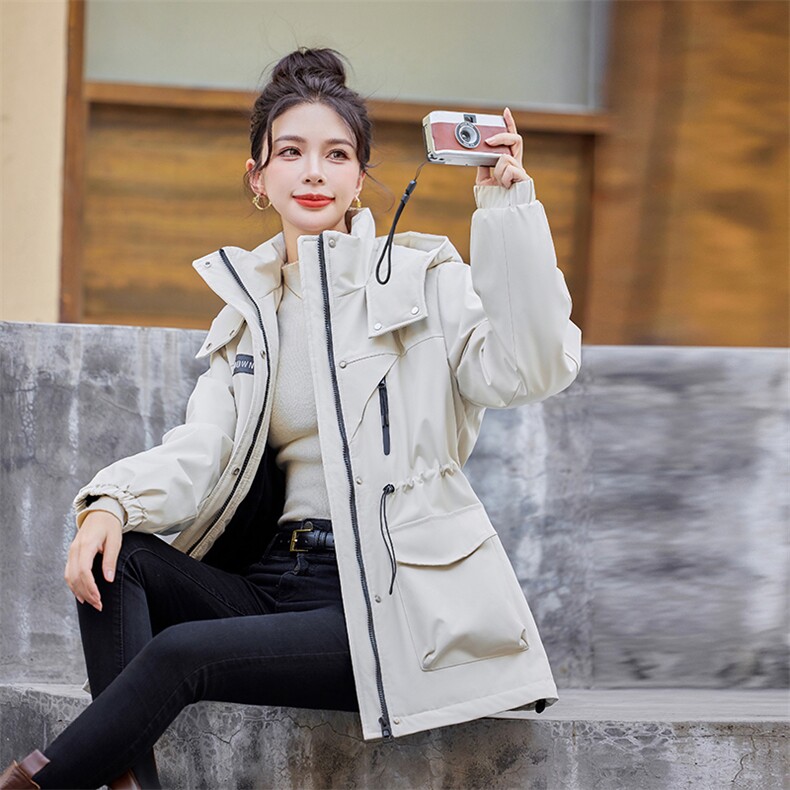 外套女秋冬季2025新款独特超好看休闲连帽中长款收腰加绒厚冲锋衣,女装棉衣/棉服,2C218