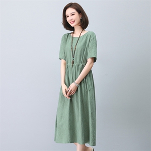 夏季棉麻连衣裙2025新款中年妈妈时尚休闲长裙气质减龄透气夏装服图片