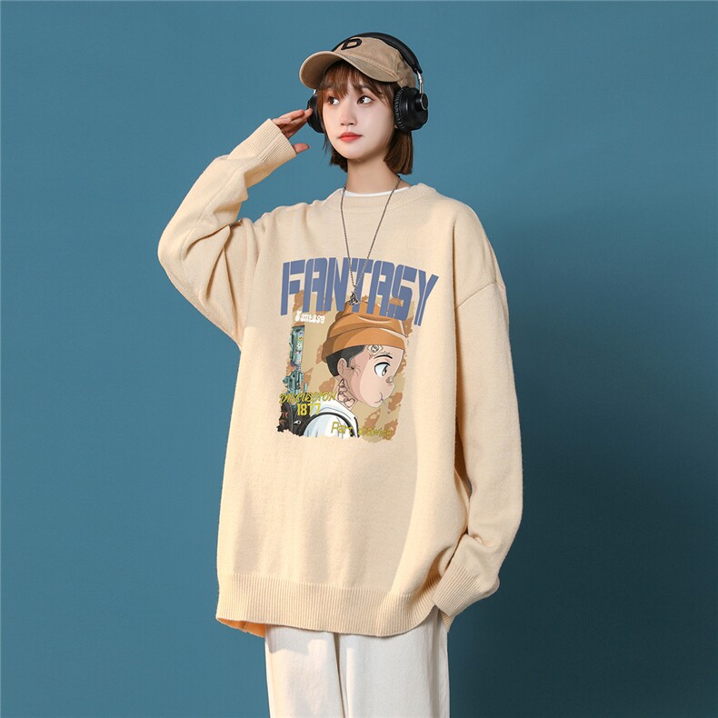 中性风22秋/冬新款趣味油画风印花保暖圆领毛衣M1033P50控68,男装针织衫/毛衣,A247A