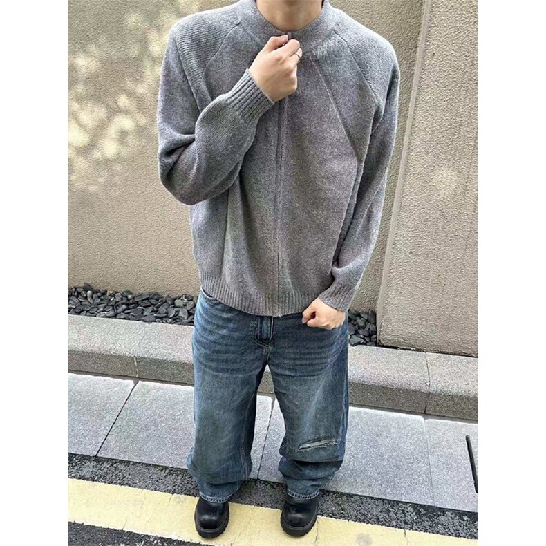 网图有货慵懒风简约百搭纯色拉链休闲毛衣男女针织开衫A908-P60,男装针织衫/毛衣,星座1505