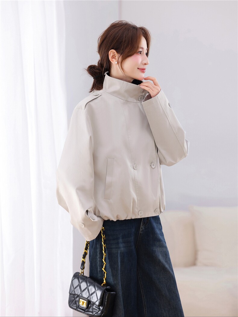 拼接撞色短风衣外套女2026新款，禁止低价,女装风衣,鑫源服饰