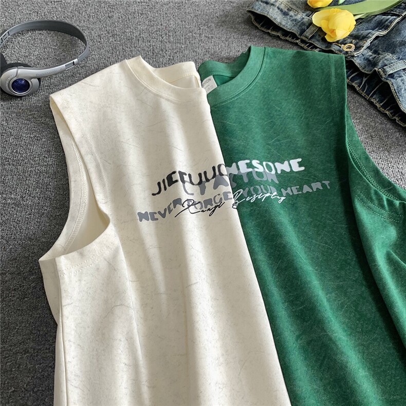 主推款250克重磅砂洗美式背心天丝棉冰感坎肩T恤JF509特P35控55,男装T恤,电商A422-1