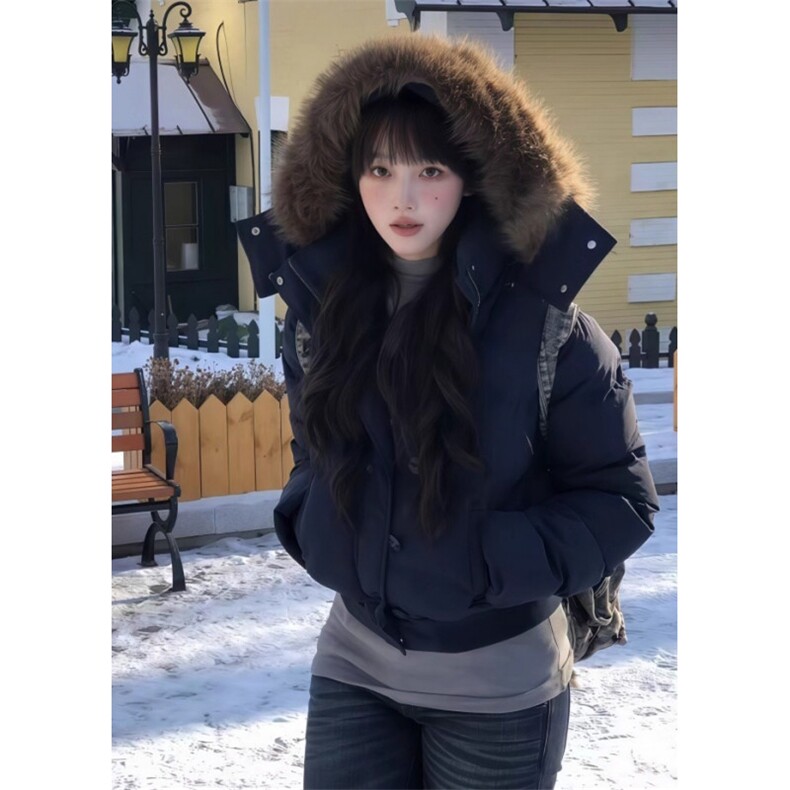 藏青色小个子短款棉服女冬季新款棉衣加厚棉袄夹棉外套 M206图片